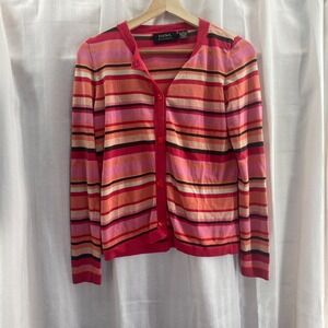Dana Buchman 100% Silk Striped Button Front Cardigan Sweater‎ Small